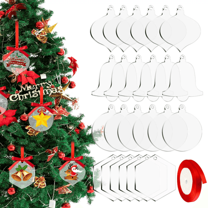 Clear Acrylic Christmas Ornaments Blanks for DIY Holiday Tree Hanging Decor