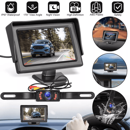 LCD Car Backup Monitor & Waterproof Reversing Camera for Parking Assist