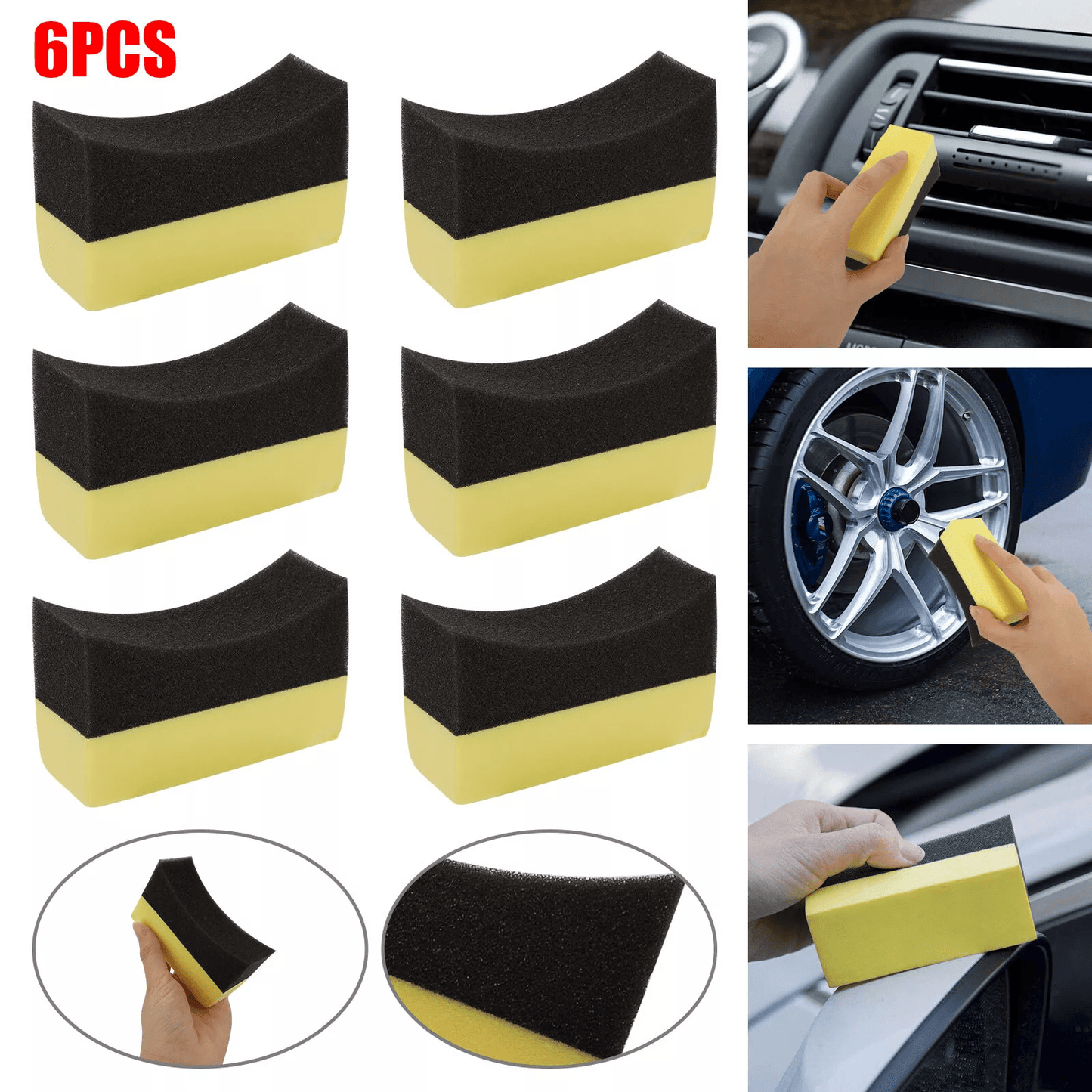 Tire Shine Applicator Pads, Reusable Car Contour Sponges for Gloss, Trim & Wheel Dressing