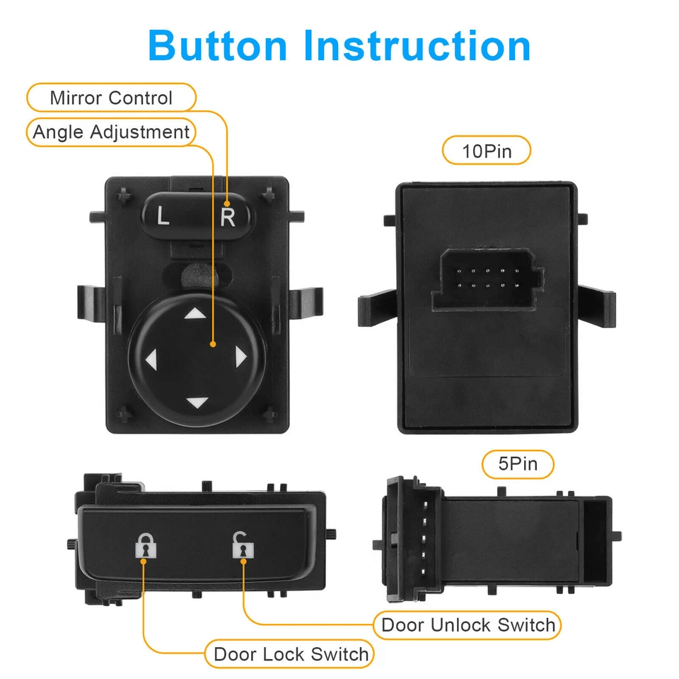 Left Door Lock  Mirror Switch Driver For GMC Sierra  Chevy Silverado 1