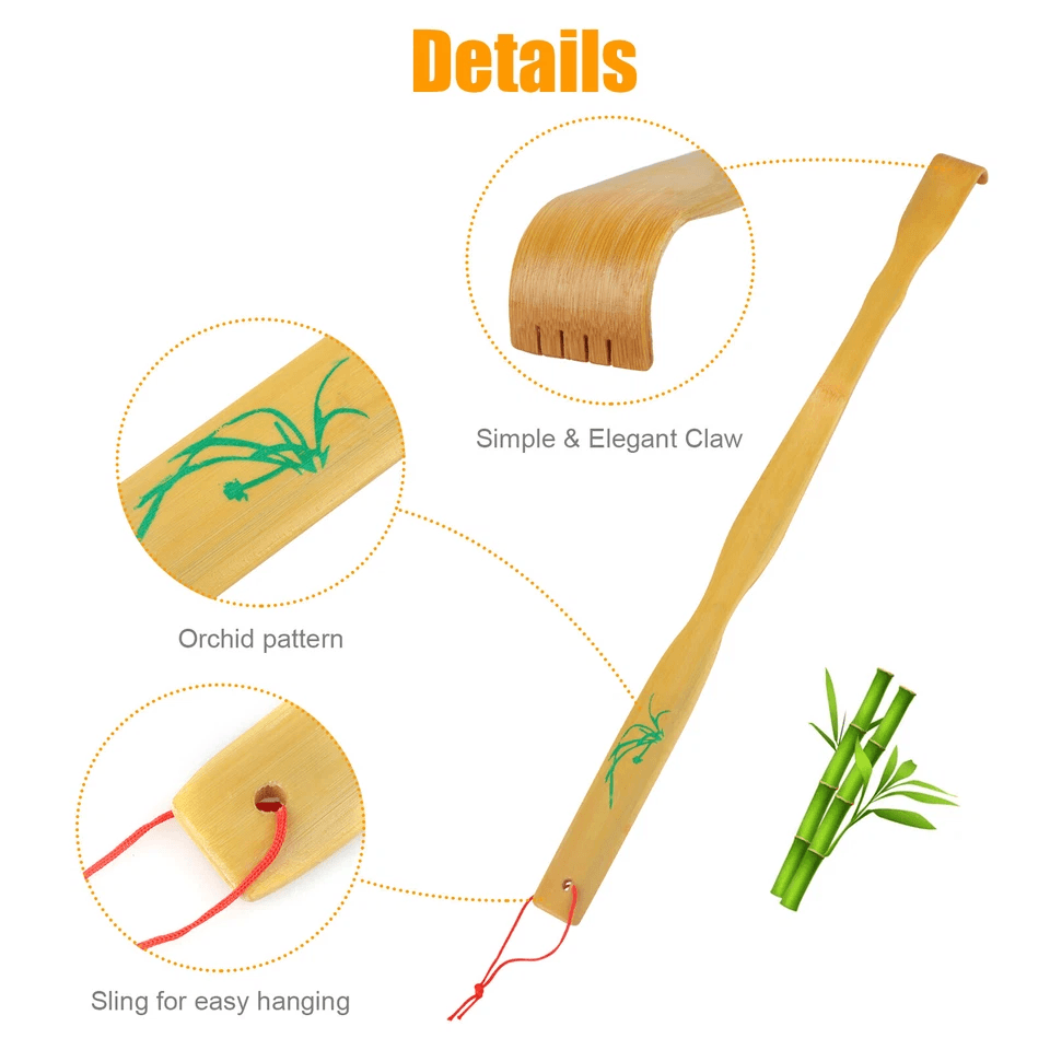 Long Reach Natural Bamboo Back Scratcher Tool Portable Itch Relief Stick With Hanging Strap Ergonom 5