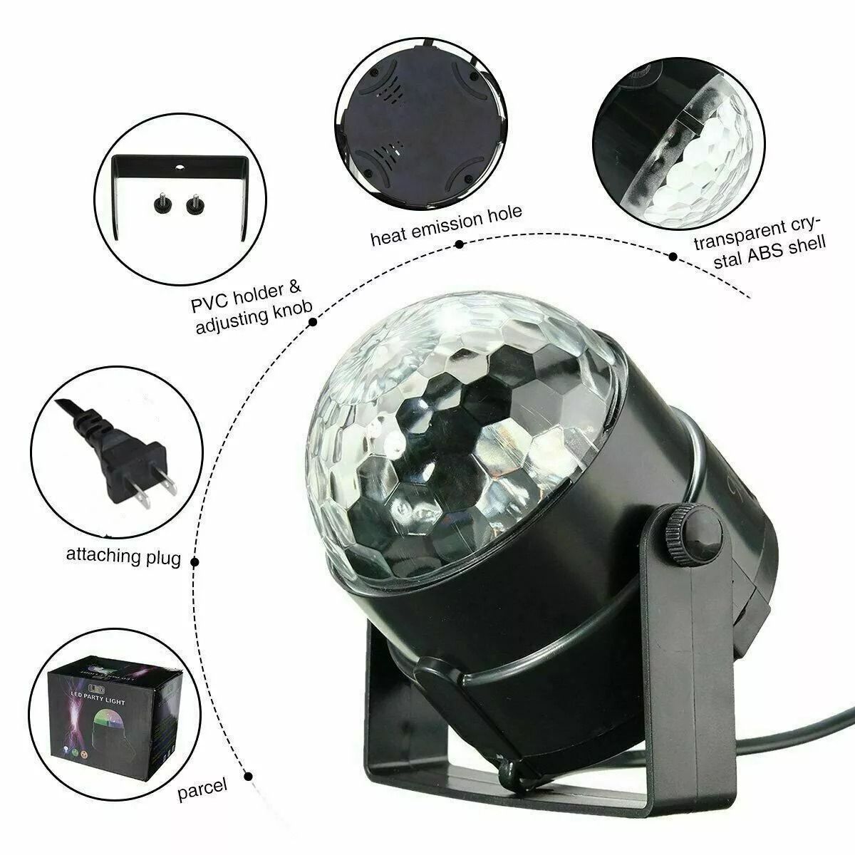 Disco Party Lights Strobe LED DJ Ball Sound Activated Bulb For Dance Wall  Ceiling Decoration 10