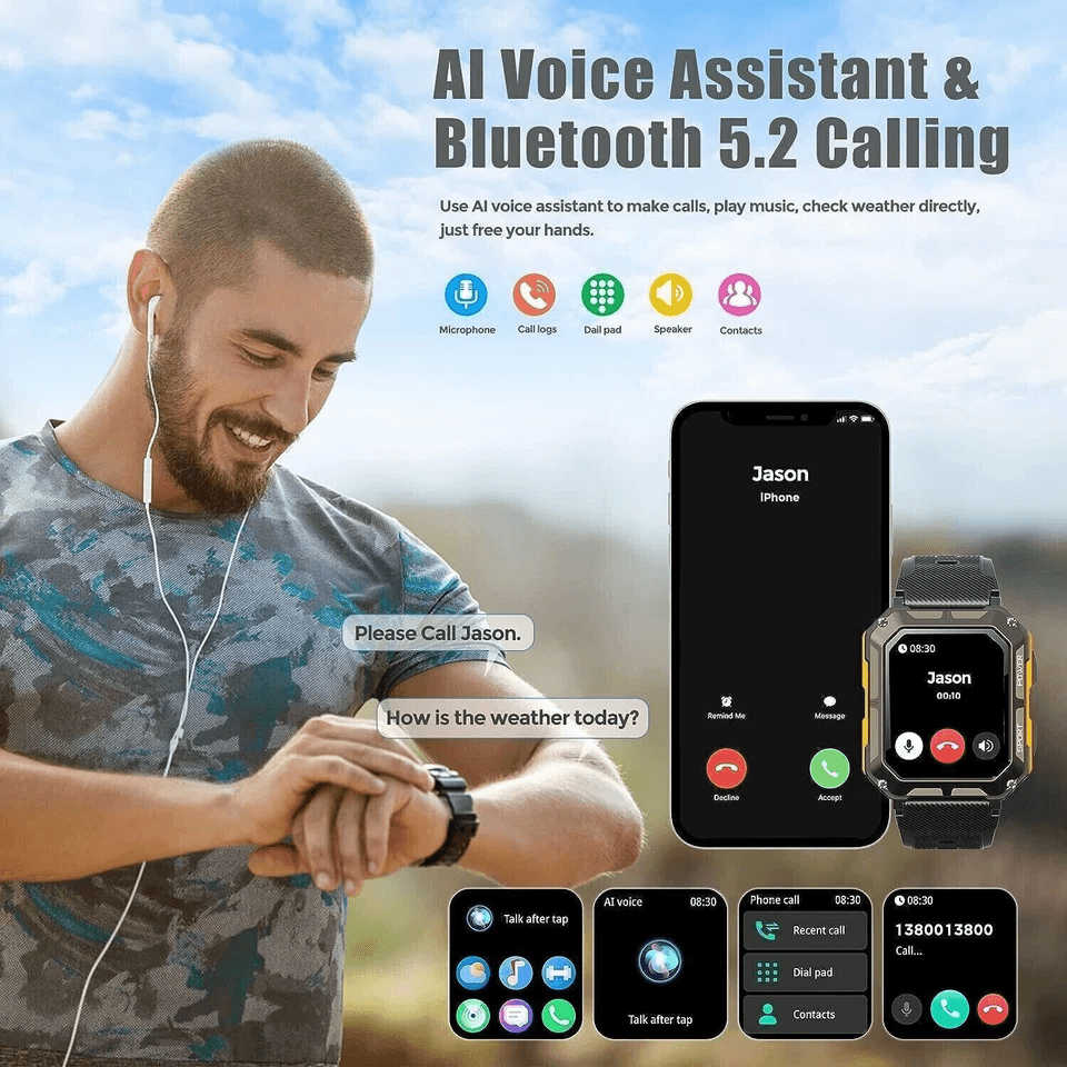 New Blood Pressure Smart Watch Men Military Fitness Tracker Bluetooth Call Wristwatch 6