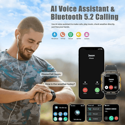 New Blood Pressure Smart Watch Men Military Fitness Tracker Bluetooth Call Wristwatch 6