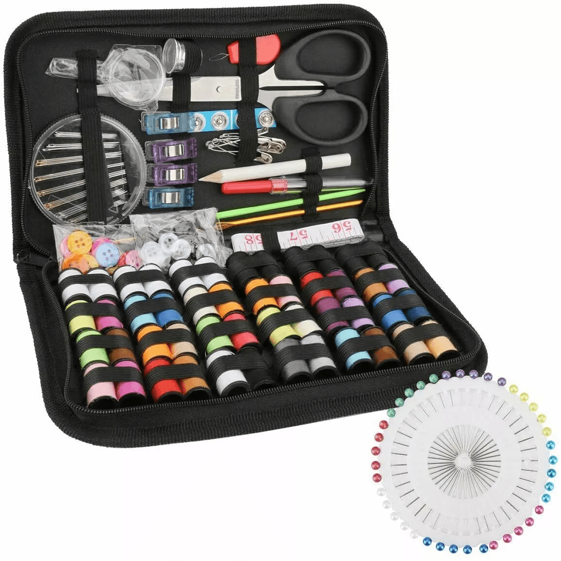 Portable Home Travel Sewing Kit with Thread, Needle, Scissors, Thimble, and Tape Measure