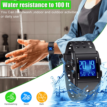 Mens Digital Military Sport Watch  Waterproof 3ATM 7Color LED Calendar Shock Resistant Wristband 4