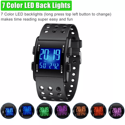 Mens Digital Military Sport Watch  Waterproof 3ATM 7Color LED Calendar Shock Resistant Wristband 2