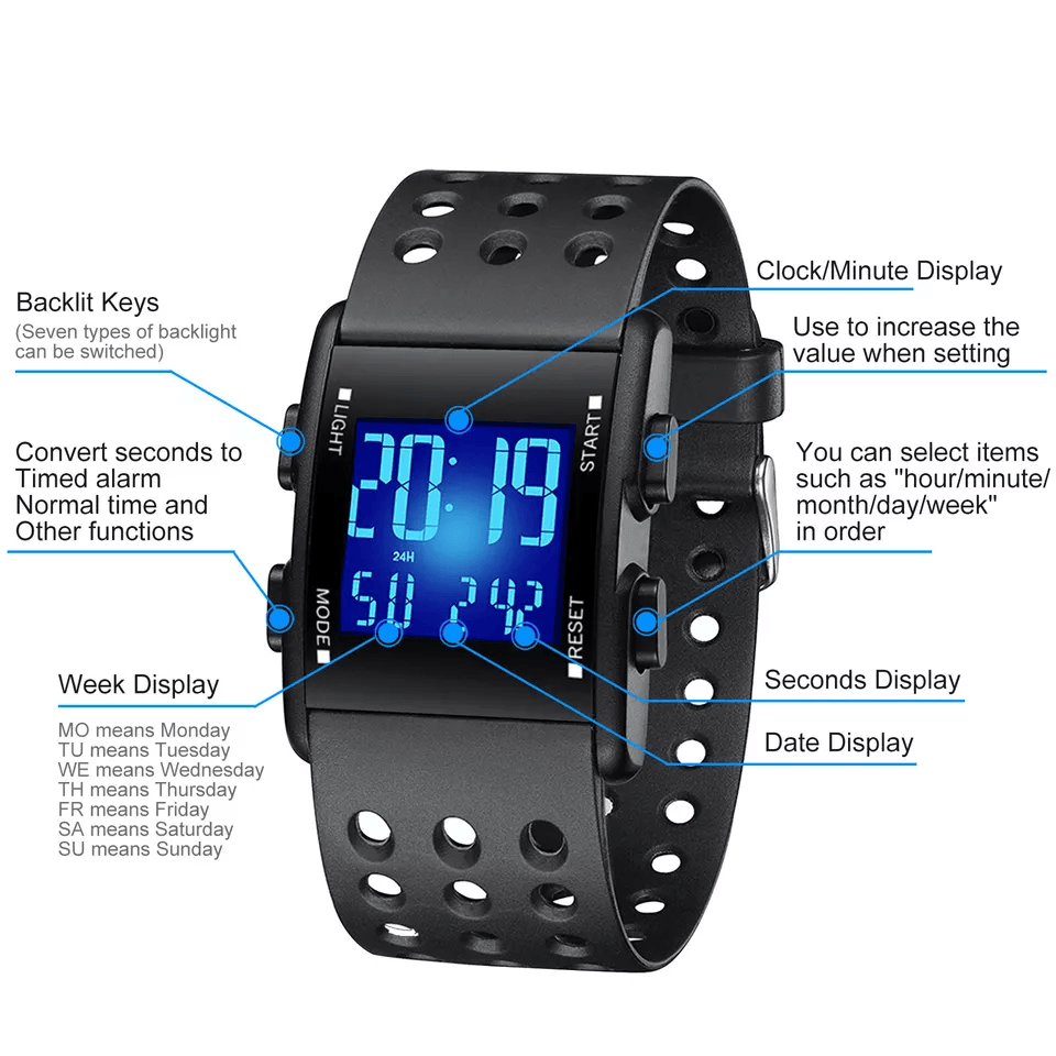 Mens Digital Military Sport Watch  Waterproof 3ATM 7Color LED Calendar Shock Resistant Wristband 1