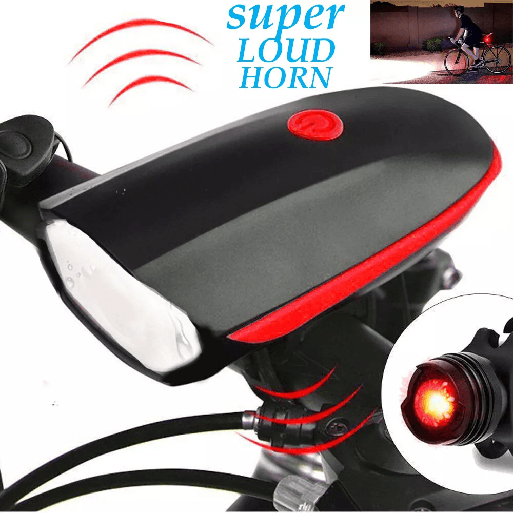 Super Bright USB LED Bike Light Rechargeable Headlight  Taillight Set Waterproof Loud Horn 1