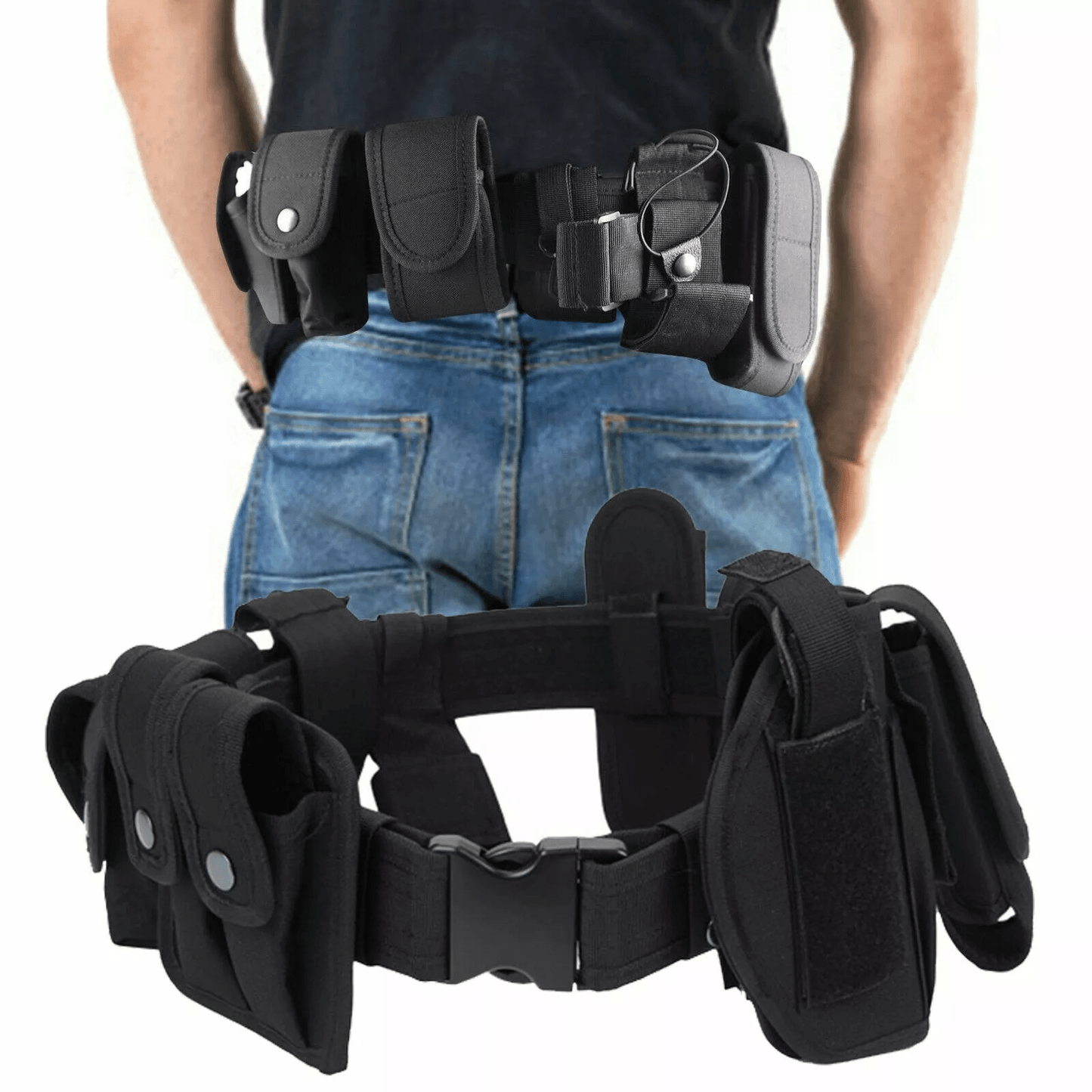Tactical Police Duty Belt Nylon Utility Kit, Security Guard Equipment Pouch System Black