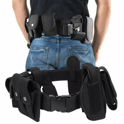 Tactical Police Duty Belt Nylon Utility Kit, Security Guard Equipment Pouch System Black