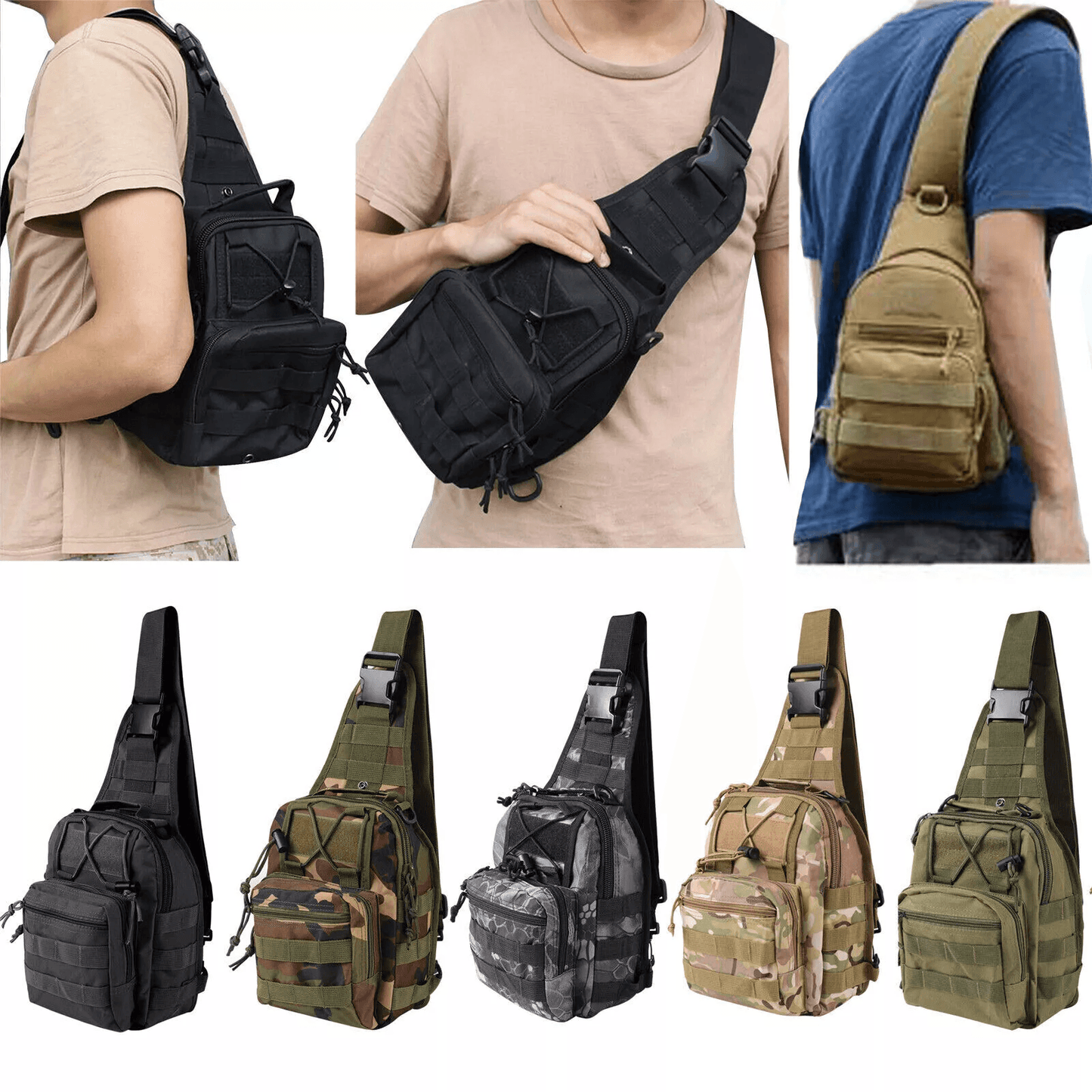 Men Backpack Tactical Sling Bag Chest Shoulder Fanny Pack Cross Body Molle Pouch for Hiking Travel Camping