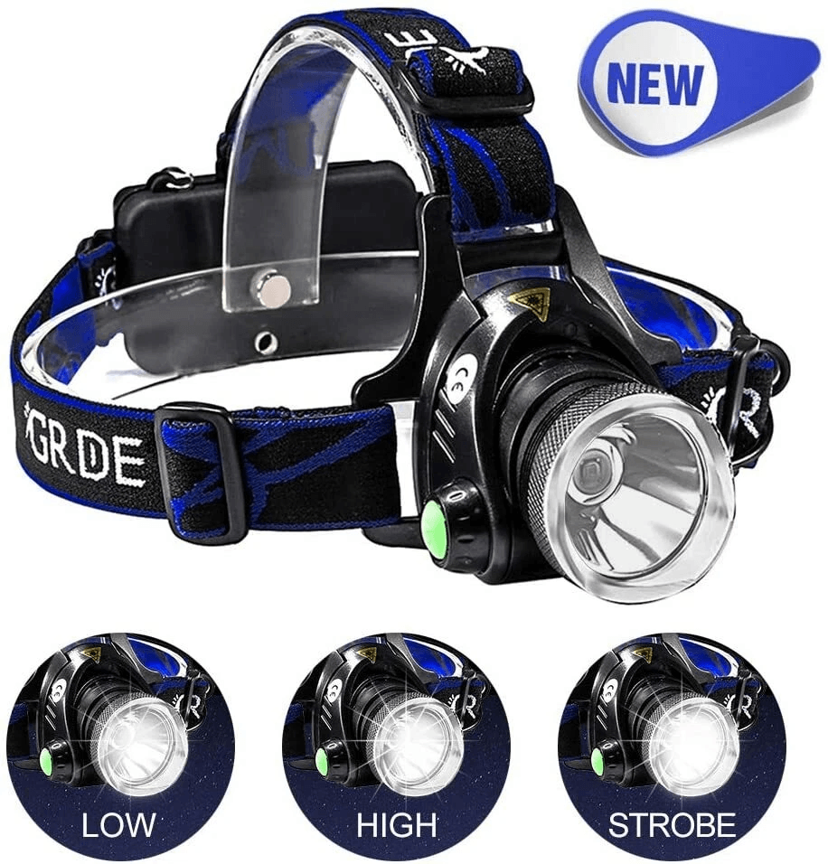 Tactical Rechargeable Headlamp LED, Zoomable Bright Head Light, Waterproof Outdoor Hiking & Work Lamp