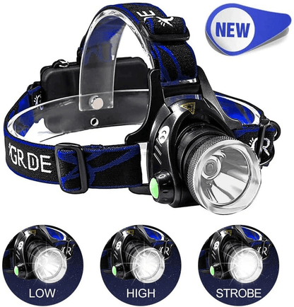 Tactical Rechargeable Headlamp LED, Zoomable Bright Head Light, Waterproof Outdoor Hiking & Work Lamp
