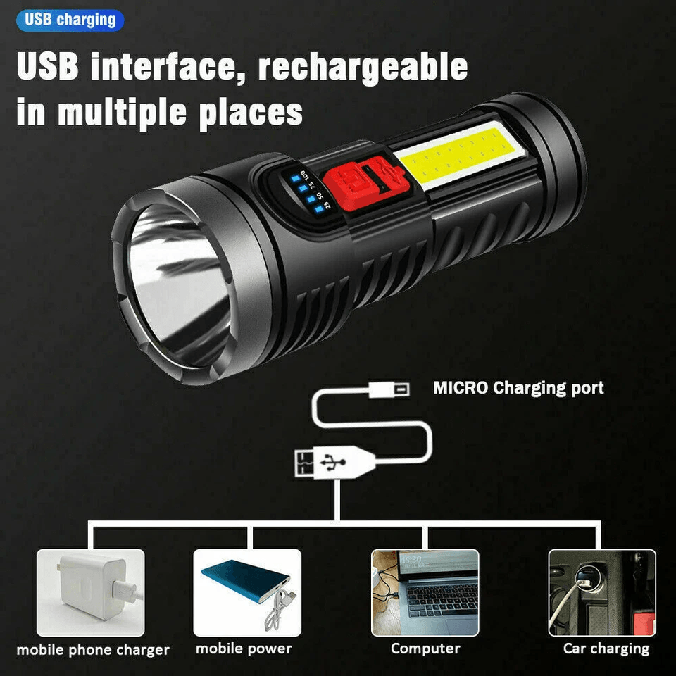 LED Torch Tactical Flashlight USB Rechargeable Magnetic Car Mount Holder Waterproof Ideal For Campi 7