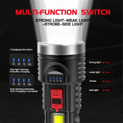 LED Torch Tactical Flashlight USB Rechargeable Magnetic Car Mount Holder Waterproof Ideal For Campi 5