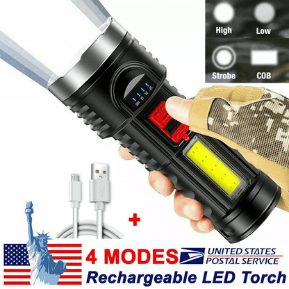 LED Torch Tactical Flashlight, USB Rechargeable, Magnetic Car Mount Holder, Waterproof, Ideal for Camping, Emergency Use