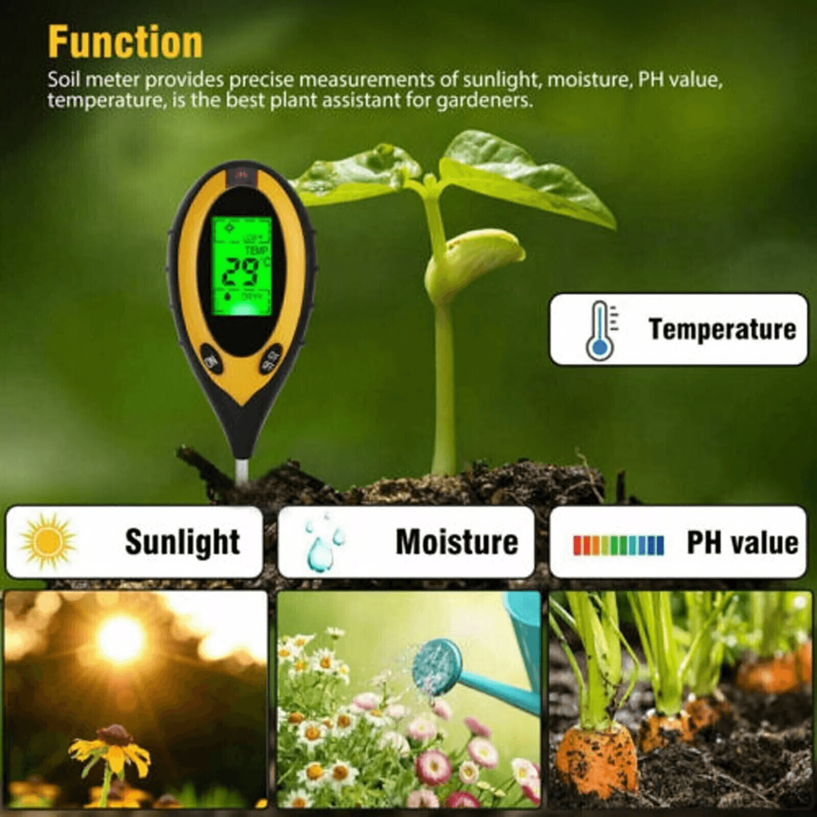 4 In 1 PH Tester Soil Moisture  Light Test Meter For Garden Plant Seeding Accurate Soil Meter For L 8