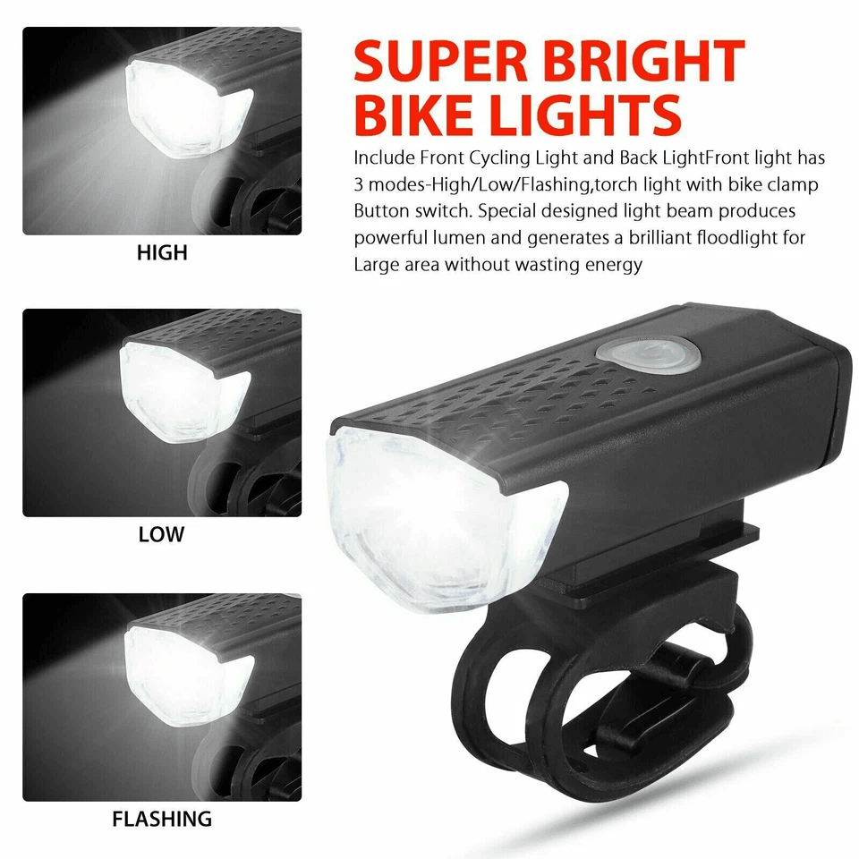 USB Rechargeable LED Bicycle Headlight  Tail Light Set Cycling Lamp 1
