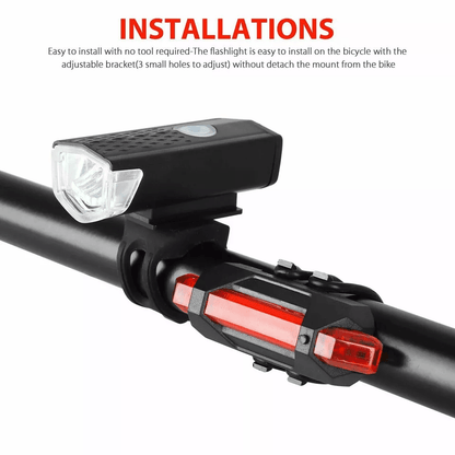 USB Rechargeable LED Bicycle Headlight  Tail Light Set Cycling Lamp 2