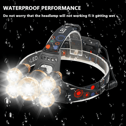 SuperBright 5X LED Headlamp Rechargeable Waterproof Head Torch With Zoom Adjustable Beam Ideal For  6