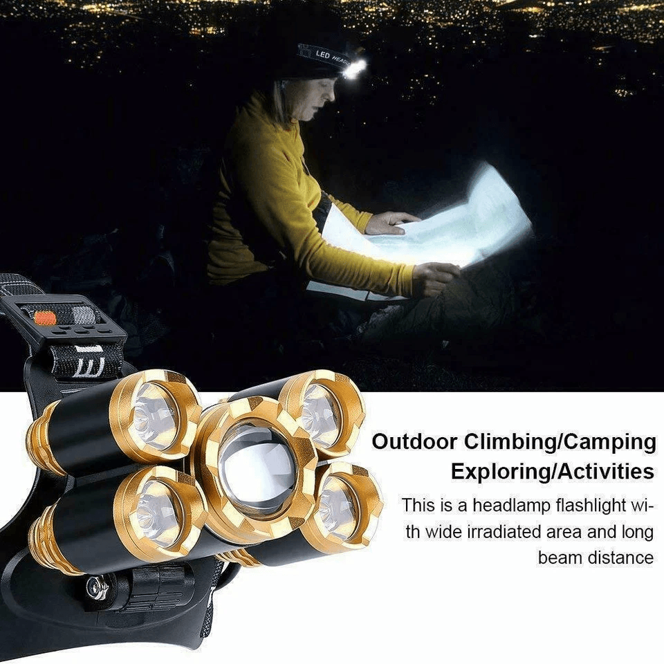 SuperBright 5X LED Headlamp Rechargeable Waterproof Head Torch With Zoom Adjustable Beam Ideal For  4