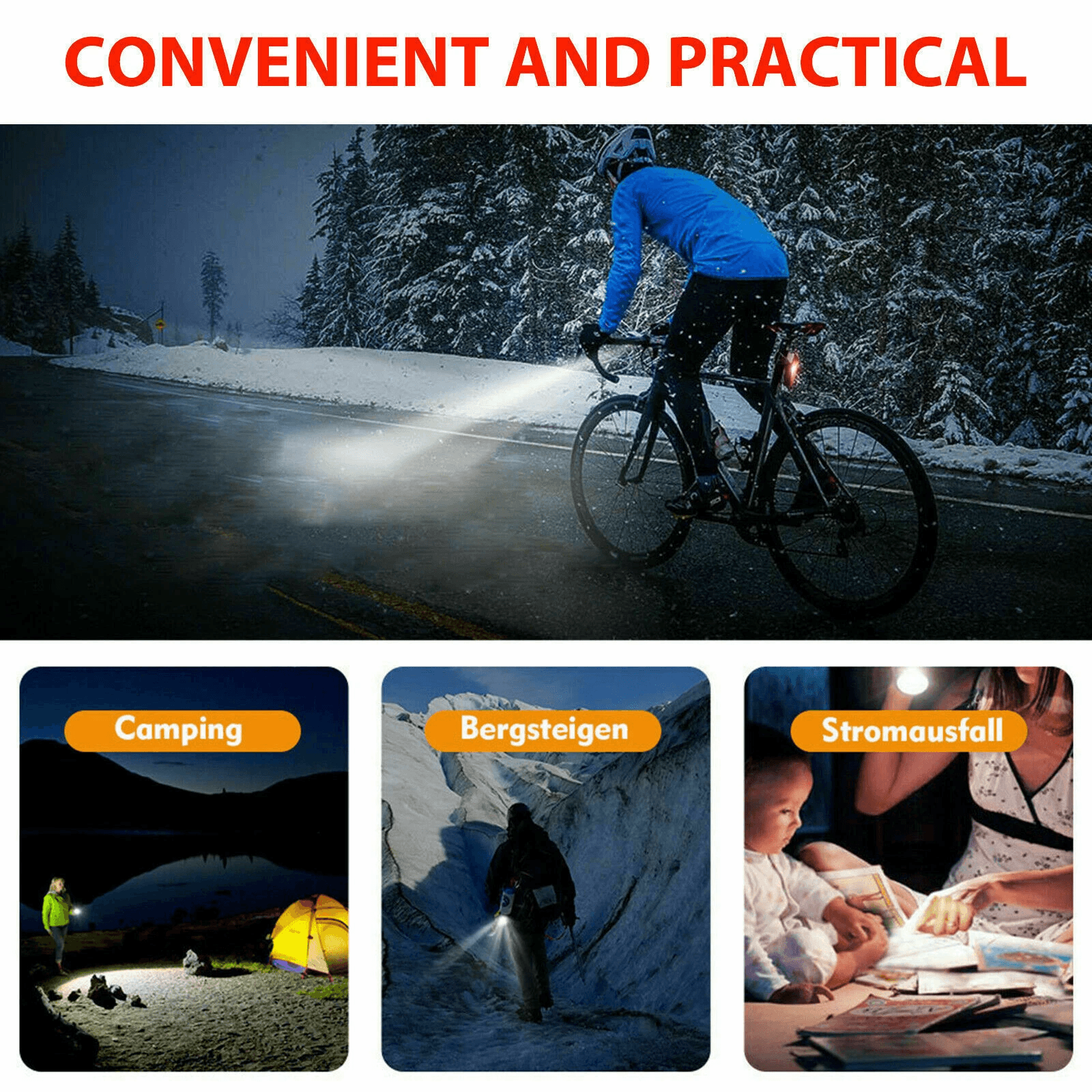 Cycling Front Rear Lamp Set USB Rechargeable LED Bike Headlight  Taillight With Multiple Modes 8