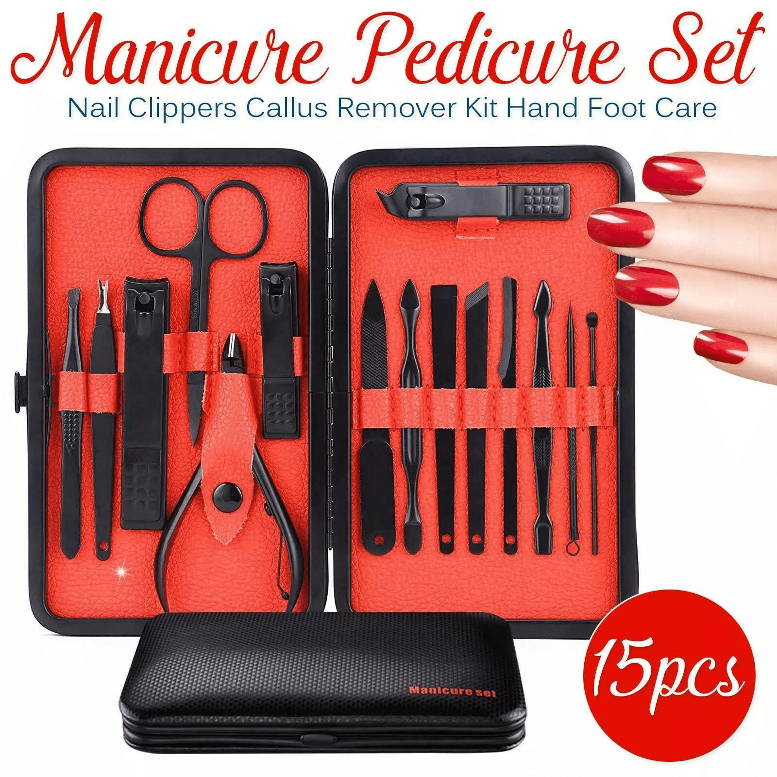 15-Piece Manicure and Pedicure Set for Men and Women Premium Stainless Steel Nail Clippers, Scissors, Grooming Kit