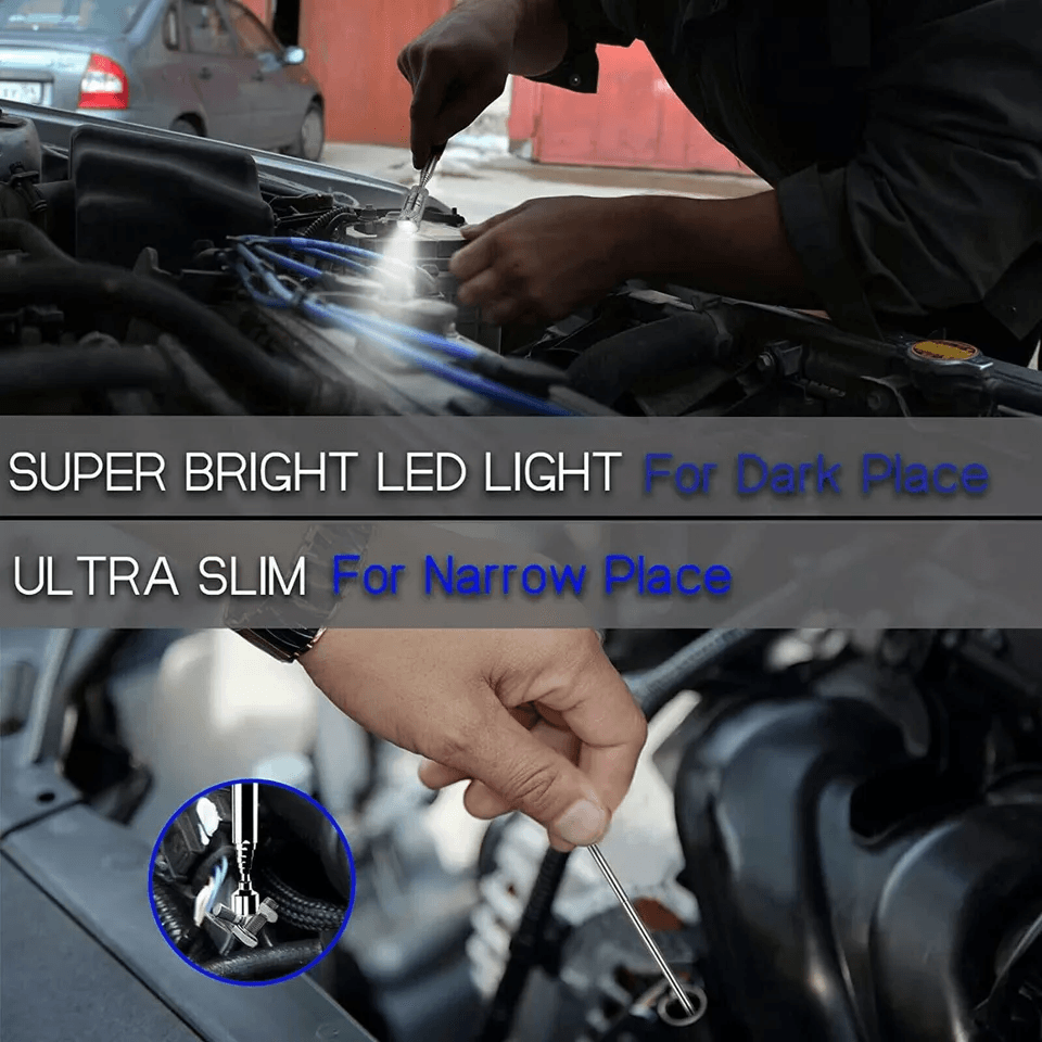 4in1 Magnetic Telescoping Pickup Tool Set With LED Light Grabber Stick Inspection Mirror Extendable 6