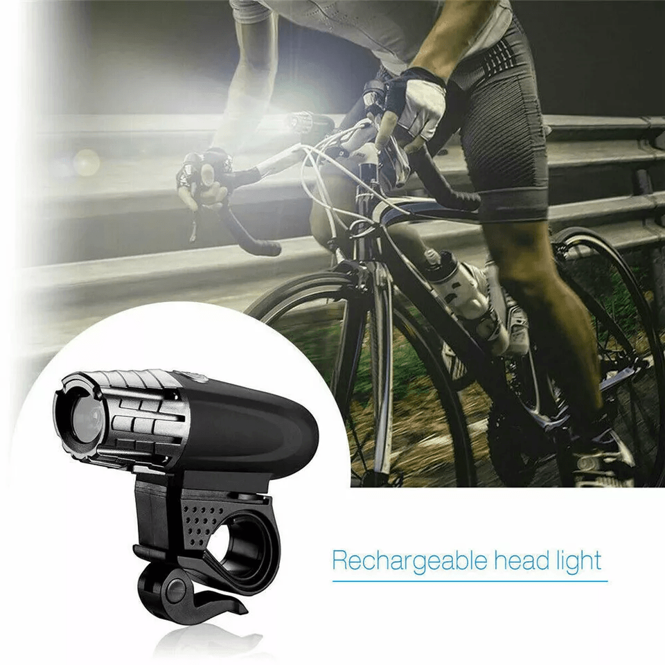 USB Rechargeable Bright LED Bike Light Set, Front Headlight & Rear Tail Lights for Night Cycling