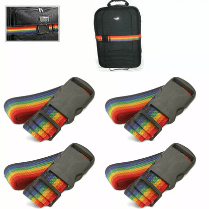 4-Pack Rainbow Travel Luggage Straps, Adjustable Suitcase Belts for Secure Baggage Backpack Protection