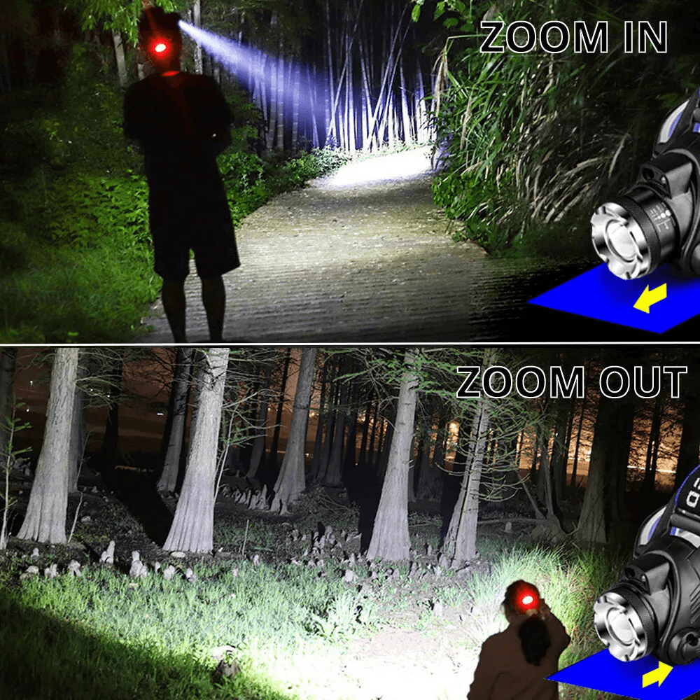 Rechargeable LED Headlamp  Zoomable Waterproof Headlight 25000 Lumens USB Charging 7