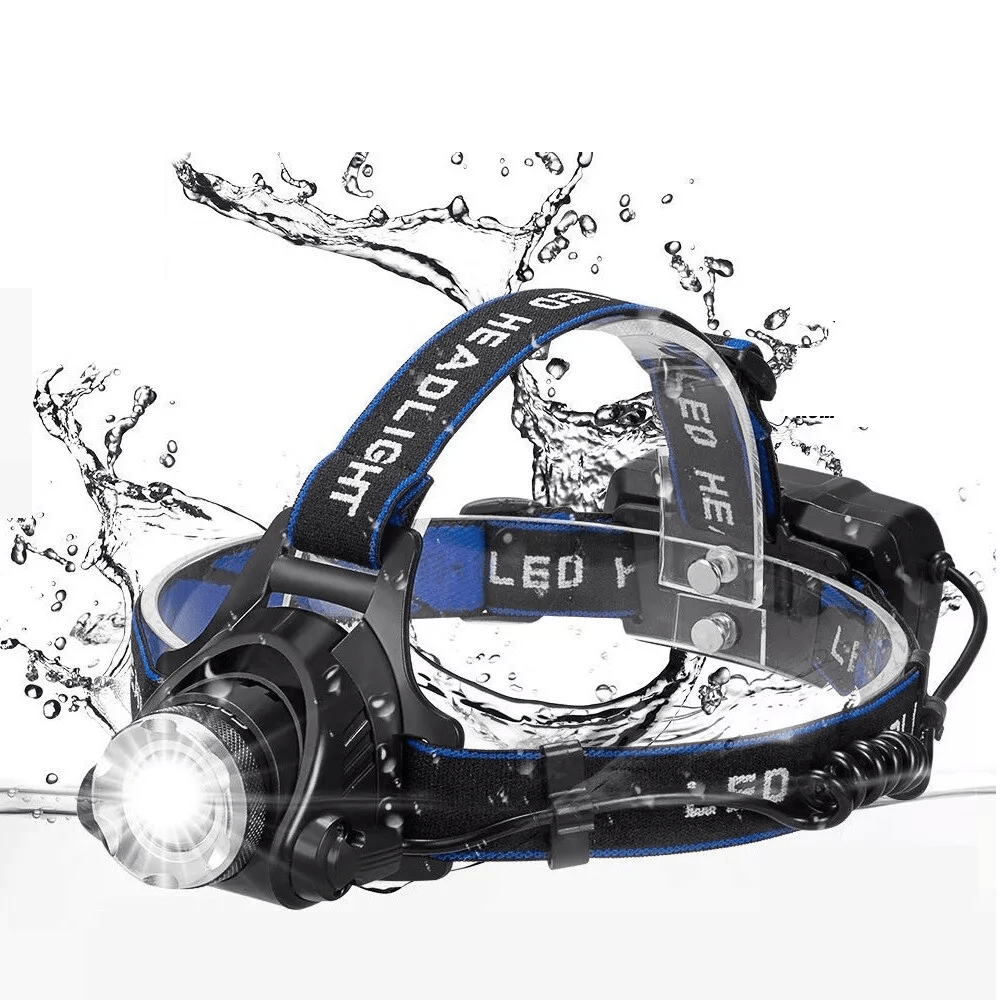 Rechargeable LED Headlamp - Zoomable Waterproof Headlight, 25000 Lumens, USB Charging