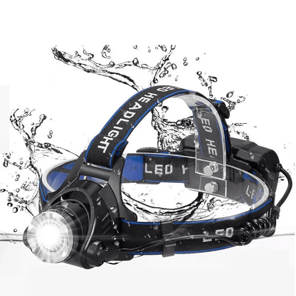 Rechargeable LED Headlamp - Zoomable Waterproof Headlight, 25000 Lumens, USB Charging