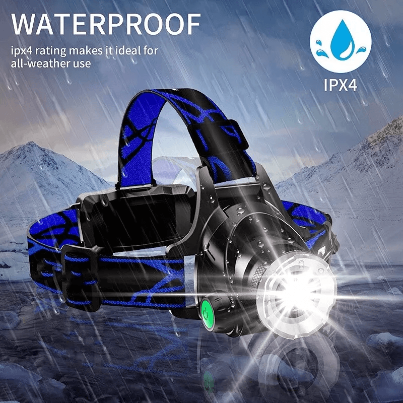 Rechargeable LED Headlamp  Zoomable Waterproof Headlight 25000 Lumens USB Charging 10