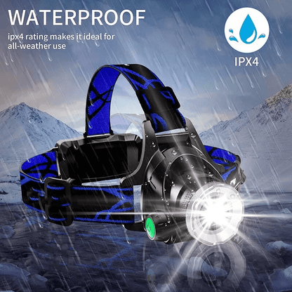 Rechargeable LED Headlamp  Zoomable Waterproof Headlight 25000 Lumens USB Charging 10