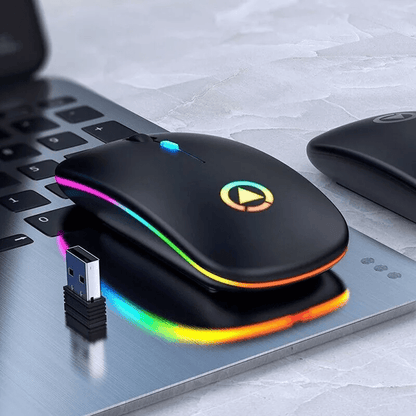 Ultra Slim Wireless Optical Mouse USB Rechargeable Silent Click RGB Cordless Mice for PC Laptop MacBook Computer Table