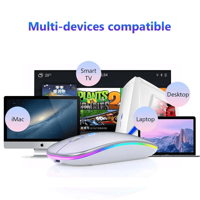 Ultra Slim Wireless Optical Mouse USB Rechargeable Silent Click RGB Cordless Mice For PC Laptop Mac 5