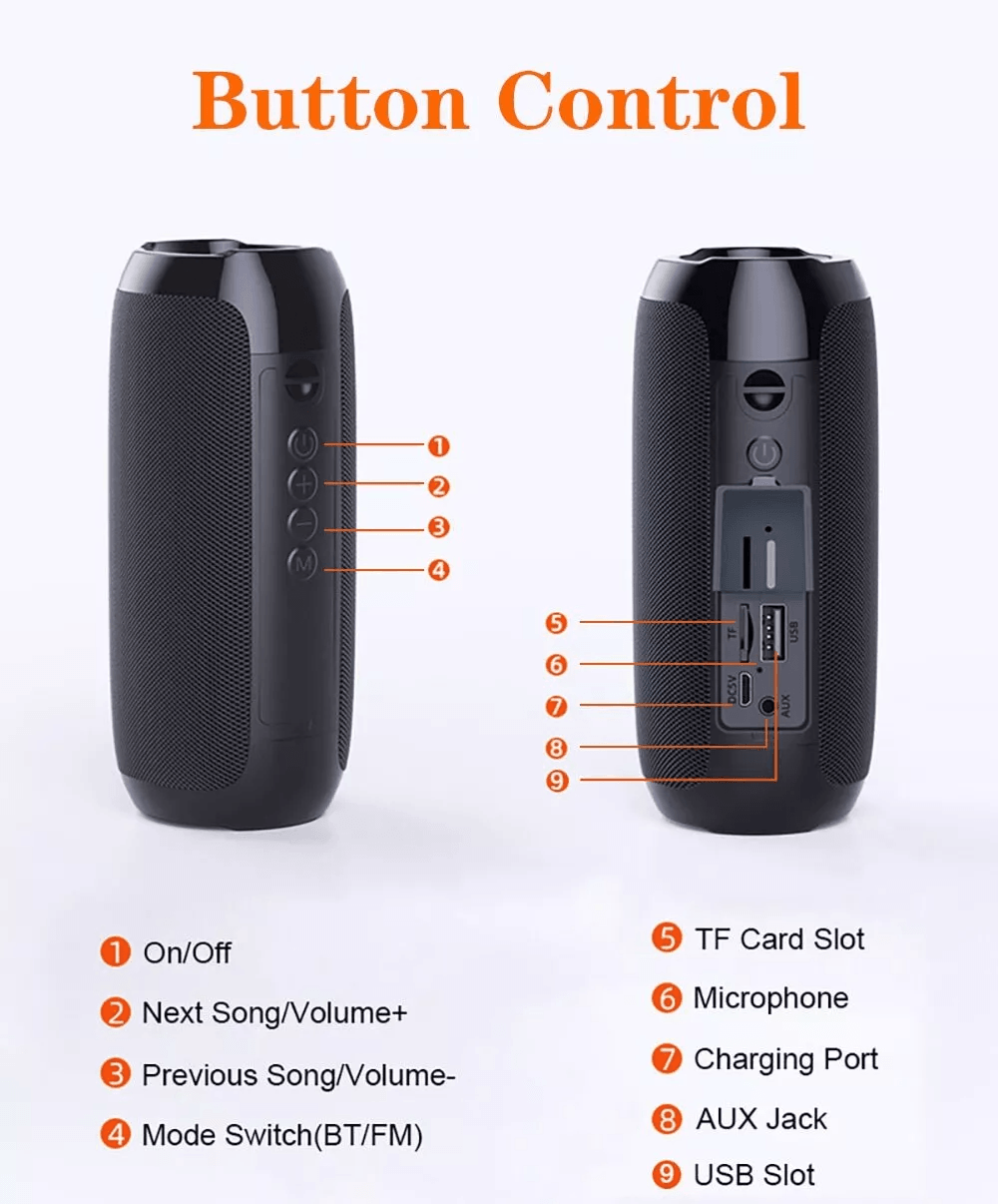 Bluetooth Wireless Portable Speaker Waterproof Stereo Bass 10m Range FM Radio  TF Card Support 4