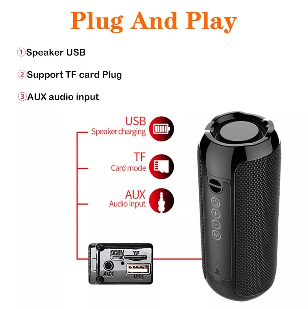 Bluetooth Wireless Portable Speaker Waterproof Stereo Bass 10m Range FM Radio  TF Card Support 6