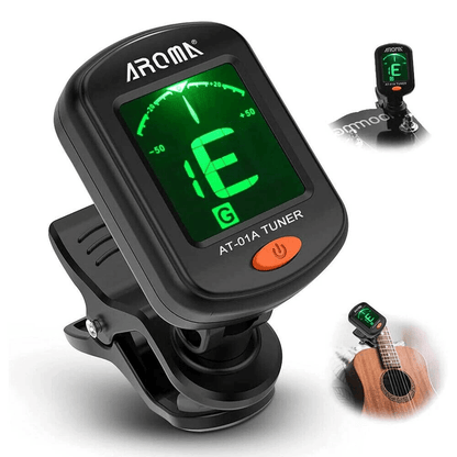 Clip-On LCD Digital Tuner for Guitar, Bass, Violin, Ukulele AT-01A Chromatic Vibration Tuner with Color Display