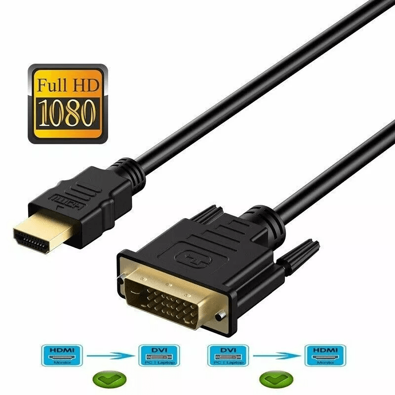 HDMI to DVI-D Pin Monitor Display Adapter Cable Male Gold-Plated for HD HDTV, Laptop, Projector