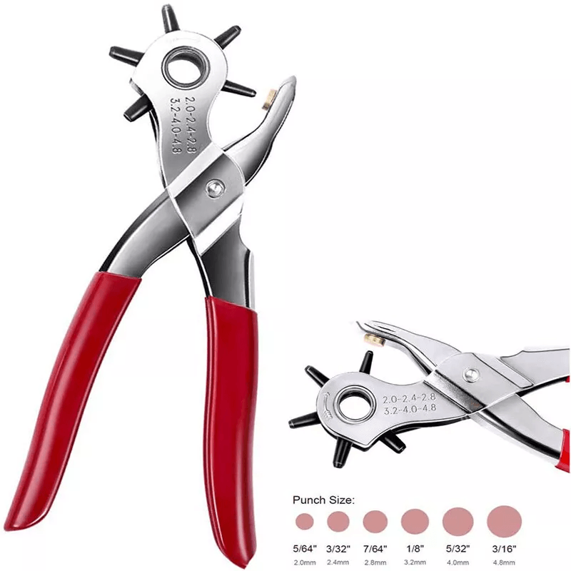 Heavy Duty Leather Hole Punch Hand Pliers, Belt Holes Puncher Tool with Size Options, Ergonomic Grip for Leather