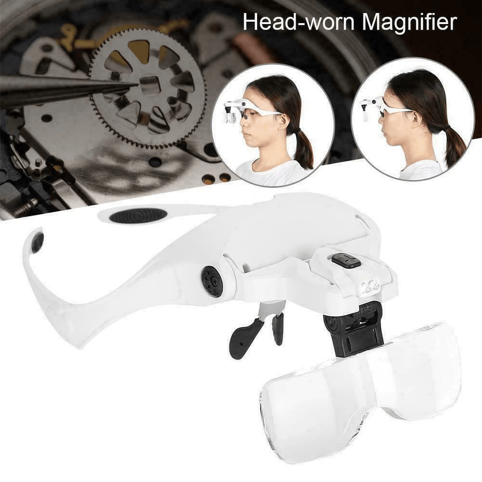 Magnifying Glass Lens LED Light Visor Headband Loupe Head Magnifier For Jewelry Watch Repair Readin