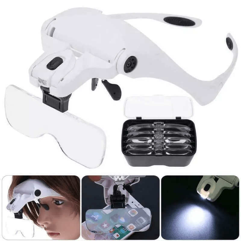 Magnifying Glass Lens LED Light Visor Headband Loupe, Head Magnifier for Jewelry Watch Repair Reading