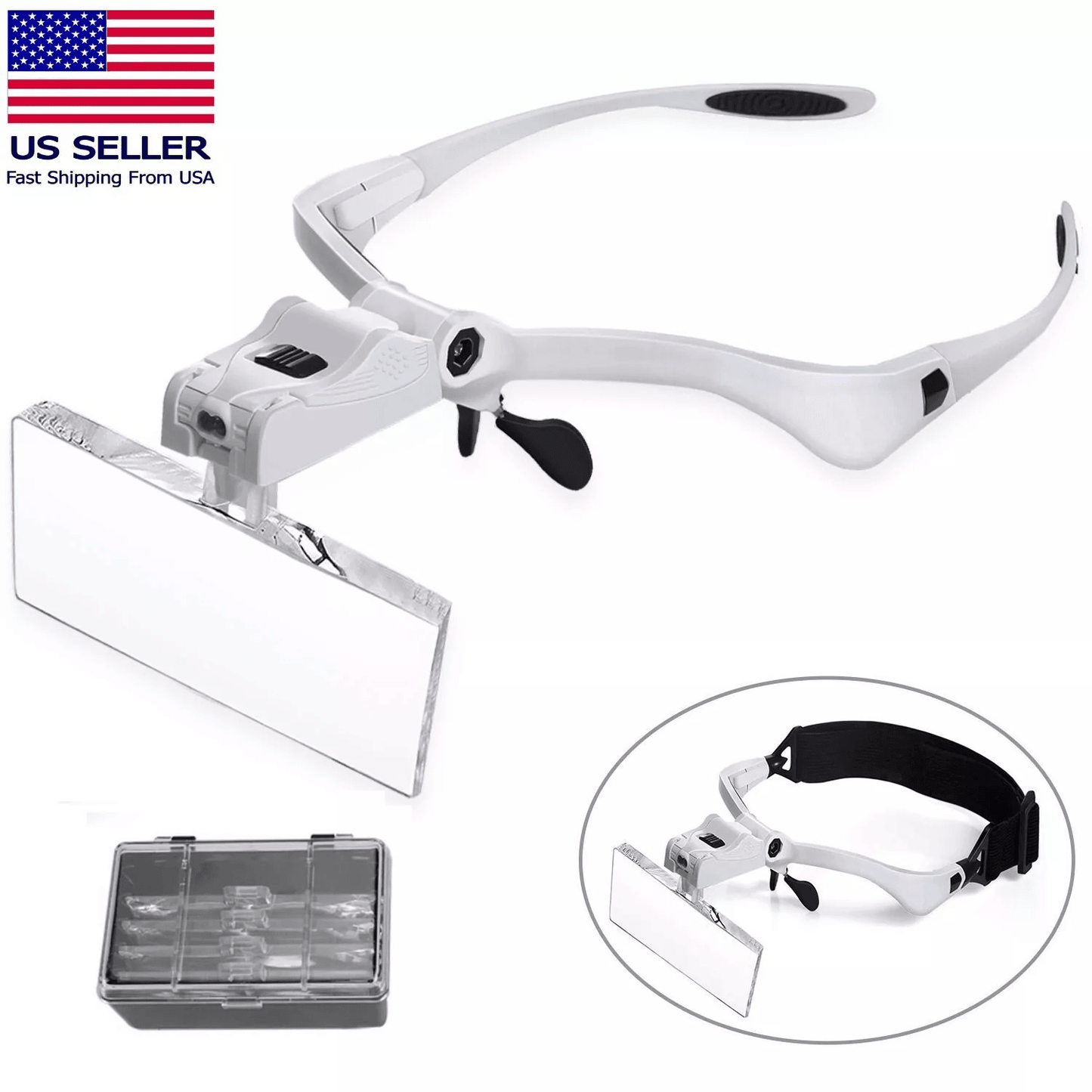 LED Jewelers Head Headband Magnifier with Light – Illuminated Visor Magnifying Glasses Loupe for Reading, Watch Repair,