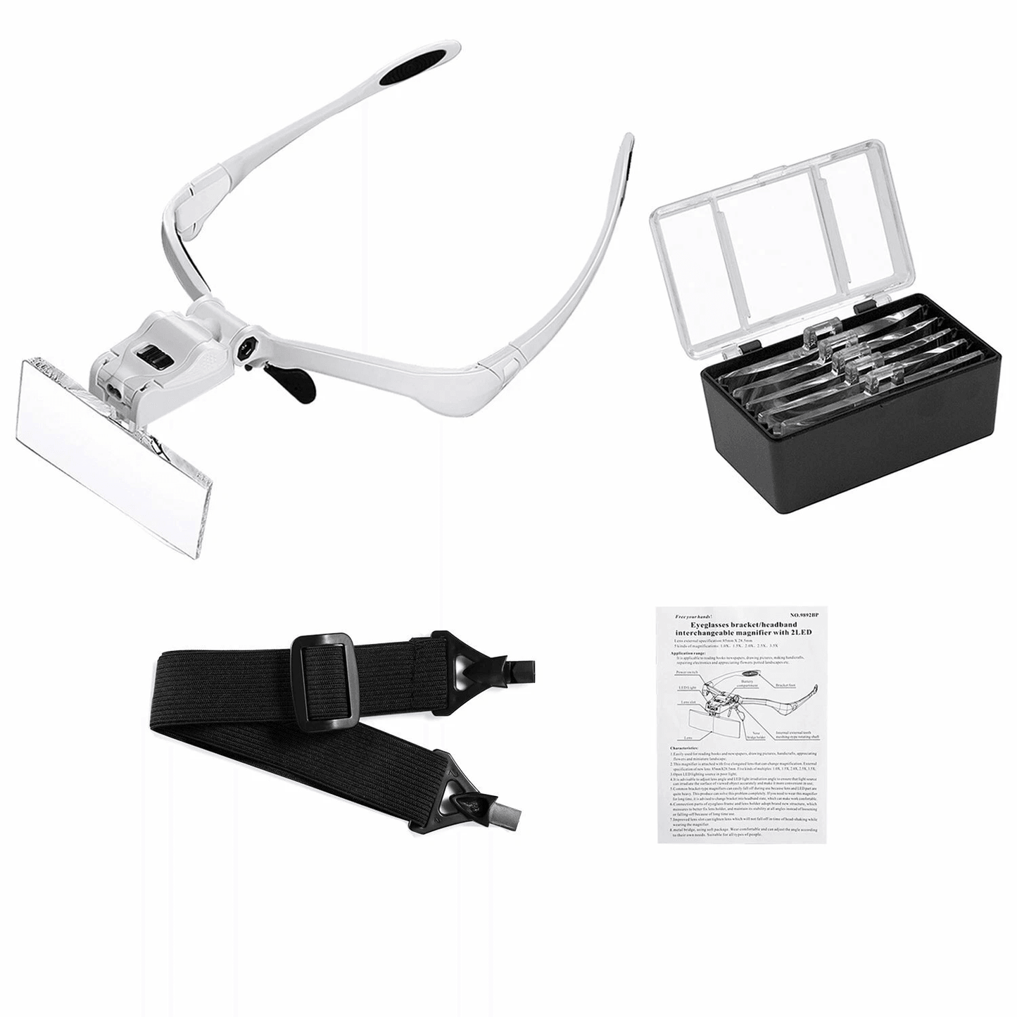 LED Jewelers Head Headband Magnifier With Light  Illuminated Visor Magnifying Glasses Loupe For Rea 8