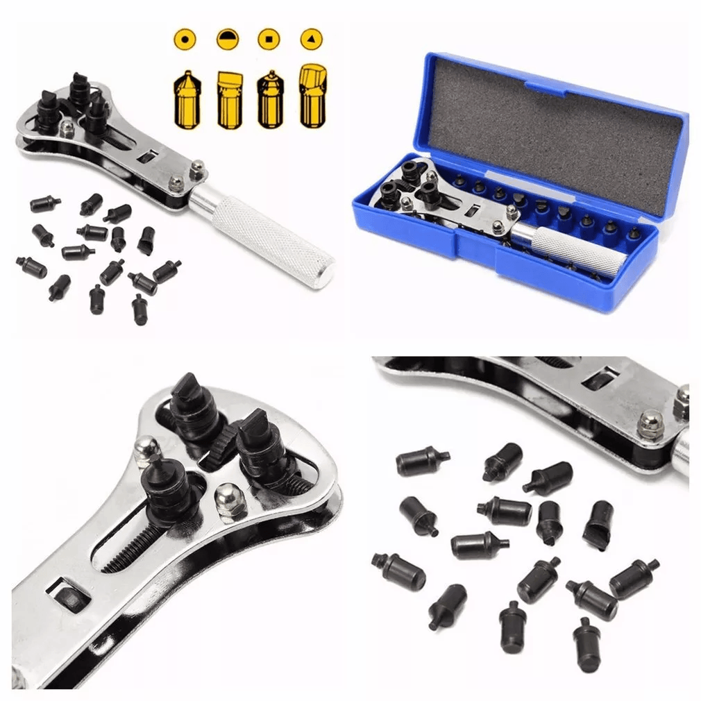 Heavy Duty Watch Case Opener Wrench, Watch Band Back Cover Fixer Repair Tool Kit with Adjustable Battery Screw Remover
