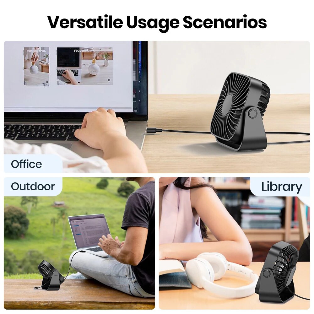 4Inch USB Mini Portable Fan For Camping  3Speed Quiet Desk Fan With 360Adjustment For Home Office   5