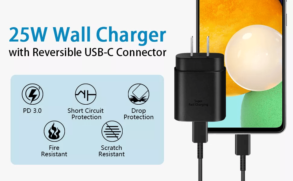 25W USBC Super Fast Wall Charger 6FT USBC Cable For Samsung Galaxy S20 S21 S22 Tab A71 A51 S8 S9 S1 1